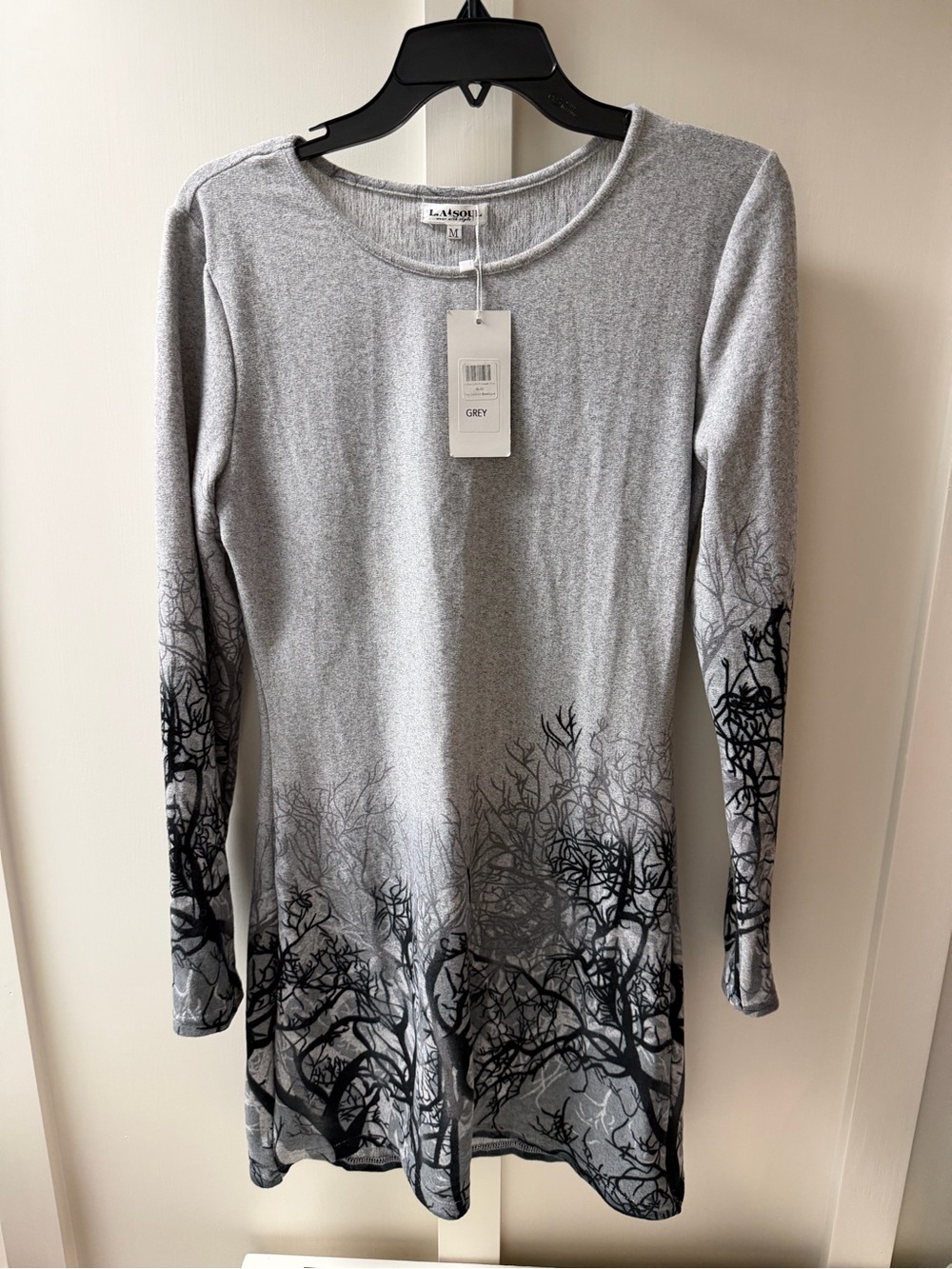 La soul Grey Long Sleeve Tree-Print Dress